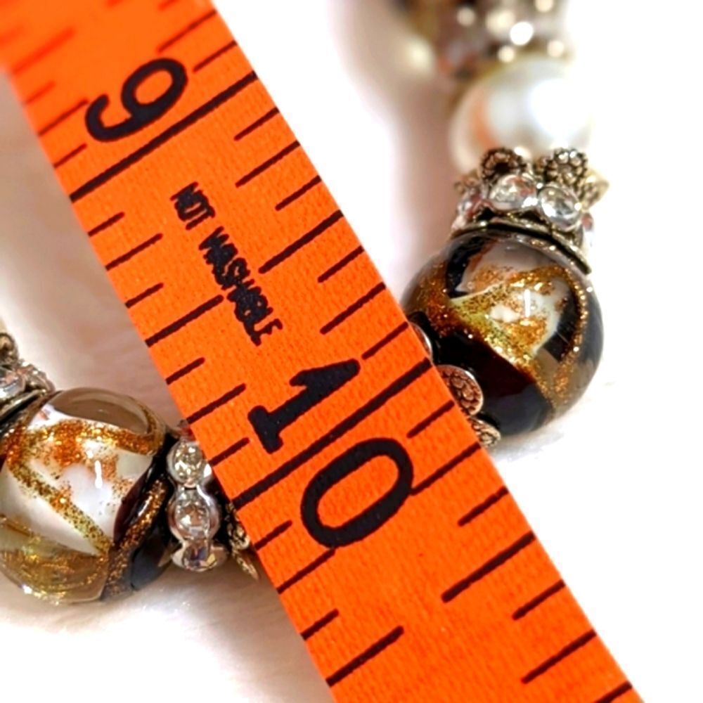 Vintage 90's Faux Pearl/Glass Beads & Rondal Rhinestone Bead Necklace - Picture 10 of 13